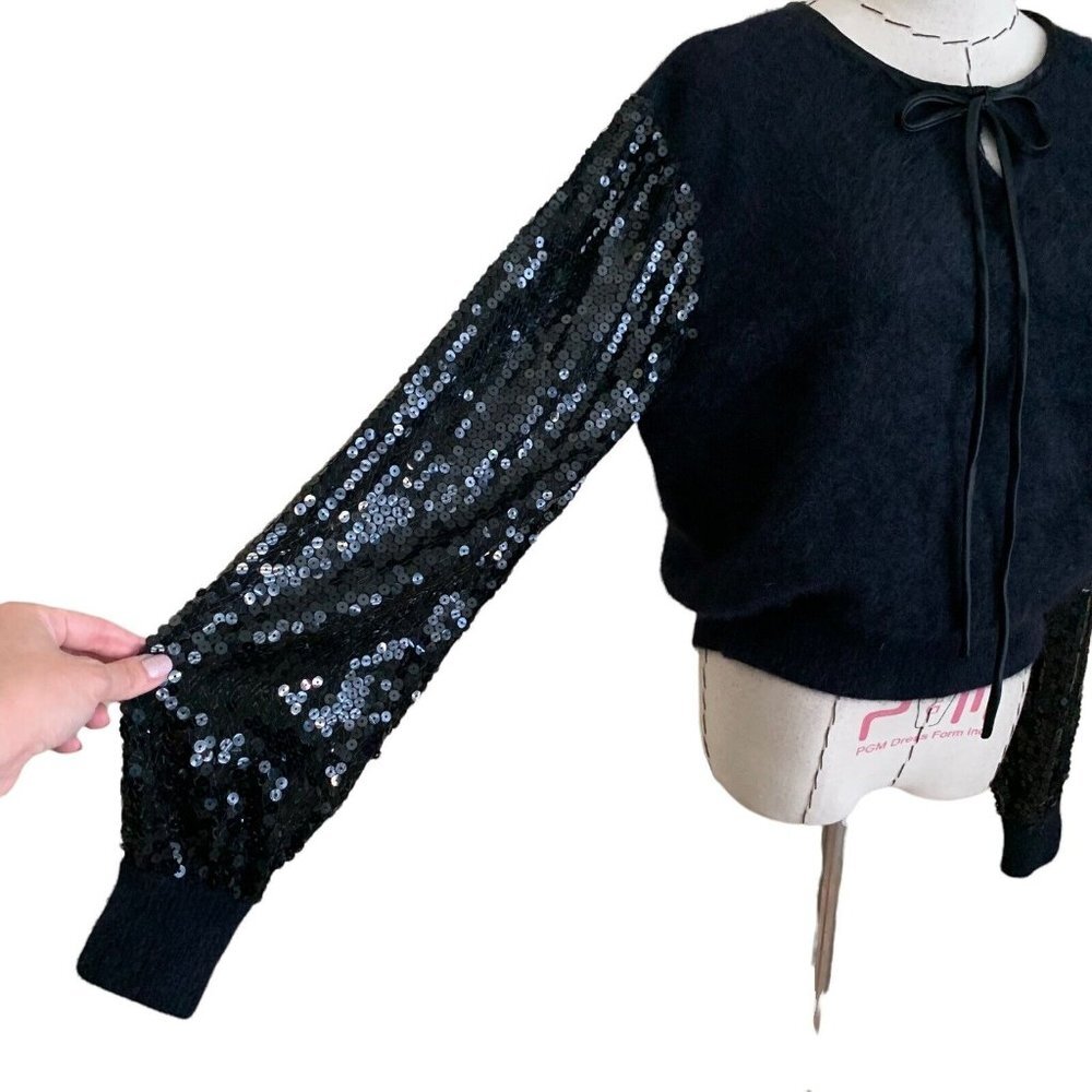 Vintage 80s Nordstrom Angora Sweater Sequin Sleeves Holiday Disco Party